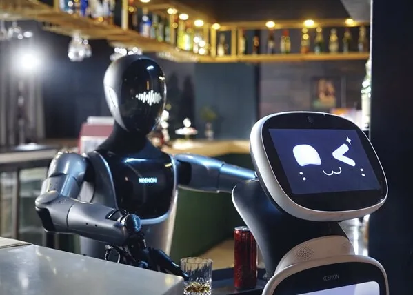 Service robots working in a restaurant bar
