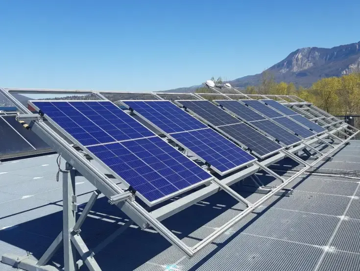 Solar panels mounted on a rooftop frame