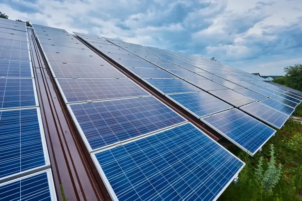 Large solar panels installed on a sloped roof