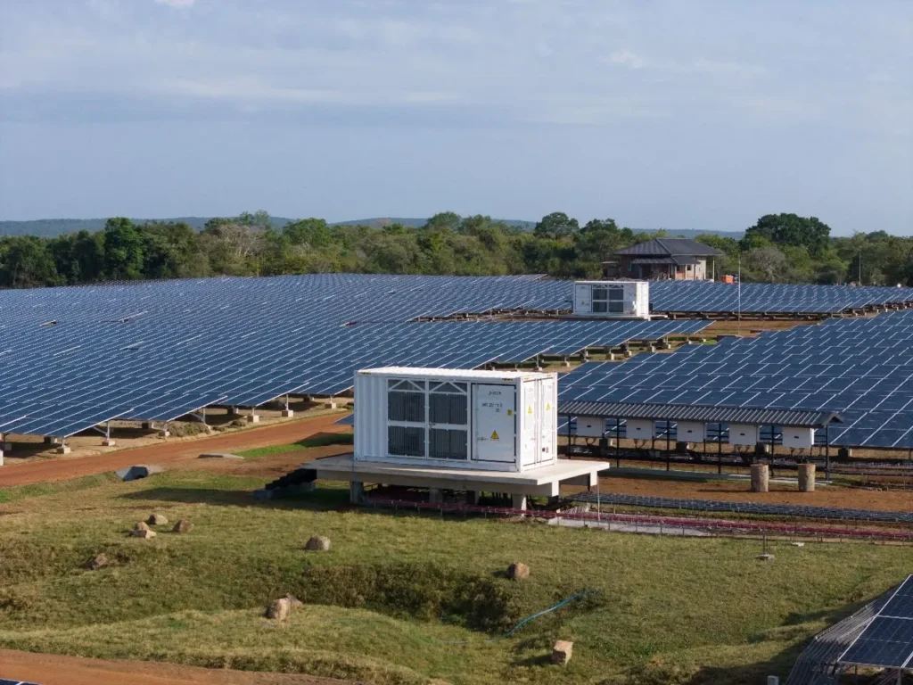 Huawei inverter equipment installed within a large solar farm