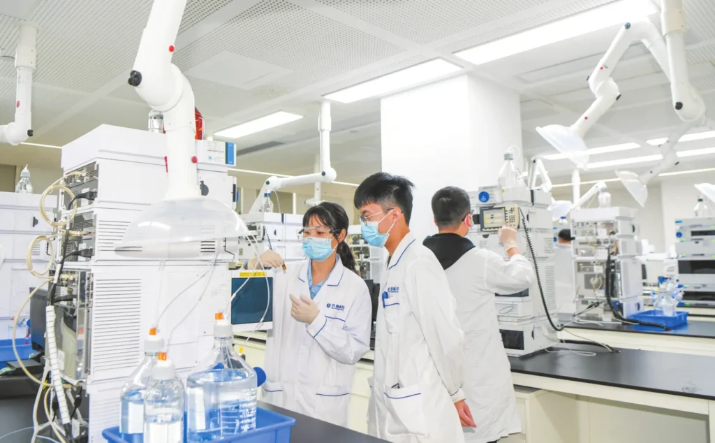 Scientists working in a biotechnology research lab