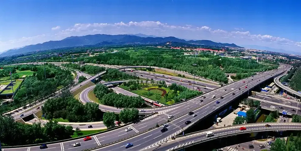 Aerial view of connected roads and smart mobility infrastructure