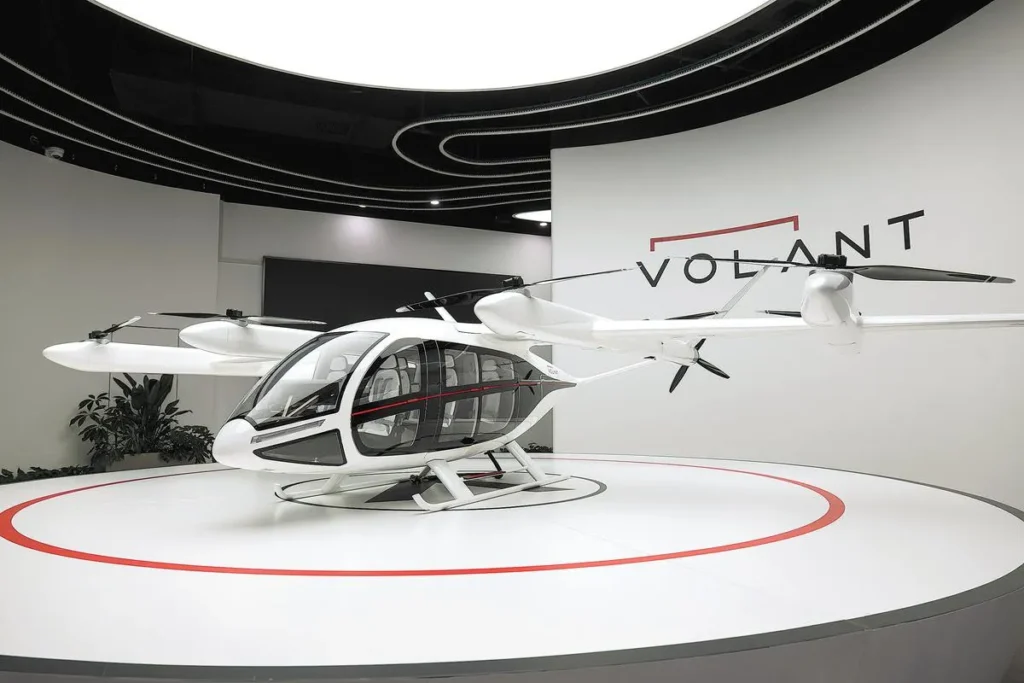 Volant eVTOL aircraft displayed in indoor showroom