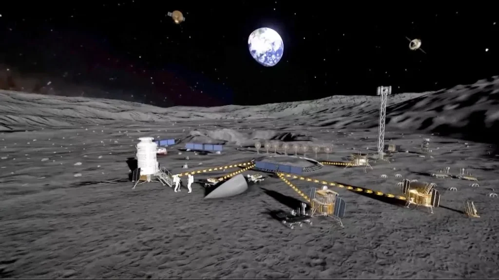 Illustration of a future lunar research base