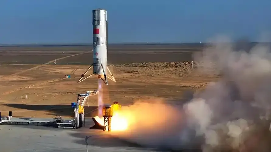 Reusable rocket conducting a vertical landing test