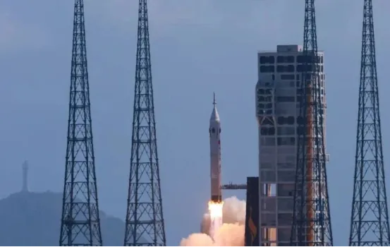 Rocket lifting off from a Chinese space launch facility