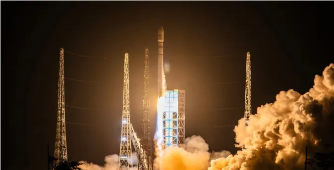 GalaxySpace satellite launch at night