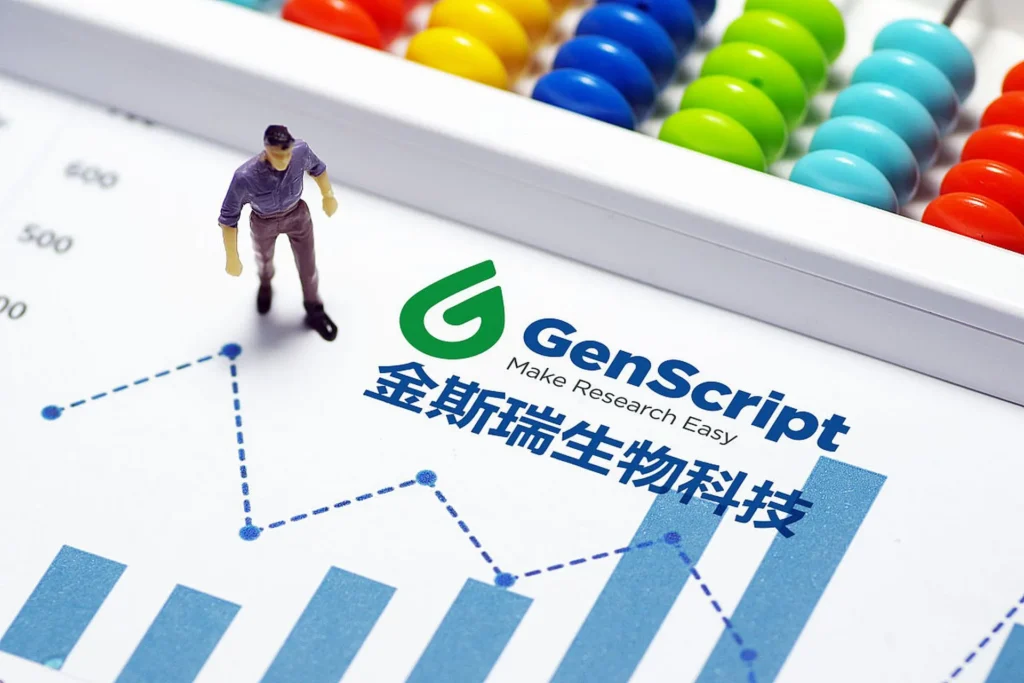 GenScript logo with financial growth charts