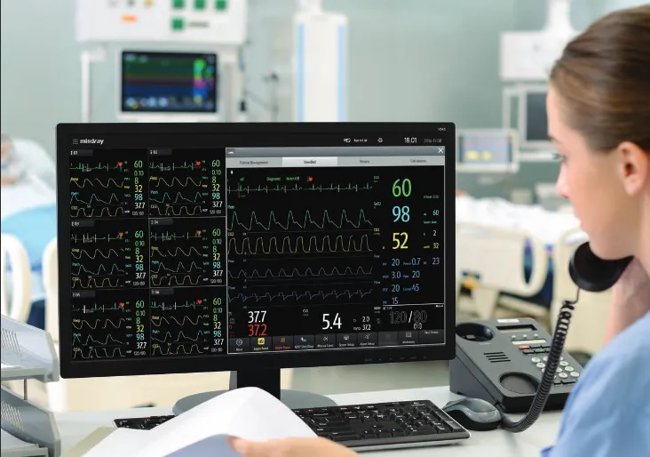 Mindray patient monitoring system displaying vital signs