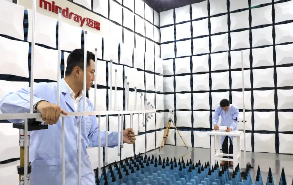 Mindray engineers conducting medical equipment testing in a laboratory