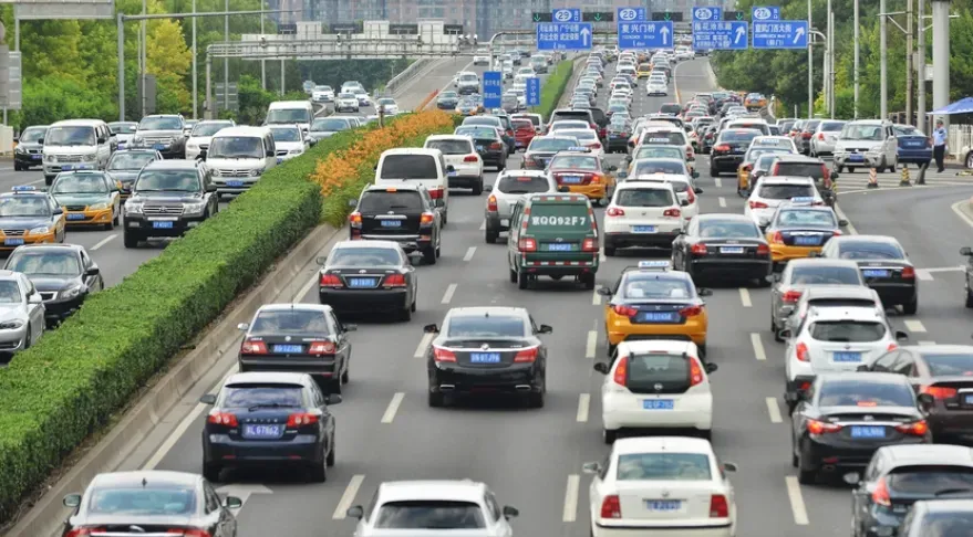 Heavy traffic on a multi-lane road in China