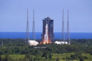 Rocket on launch pad at Wenchang Space Launch Site